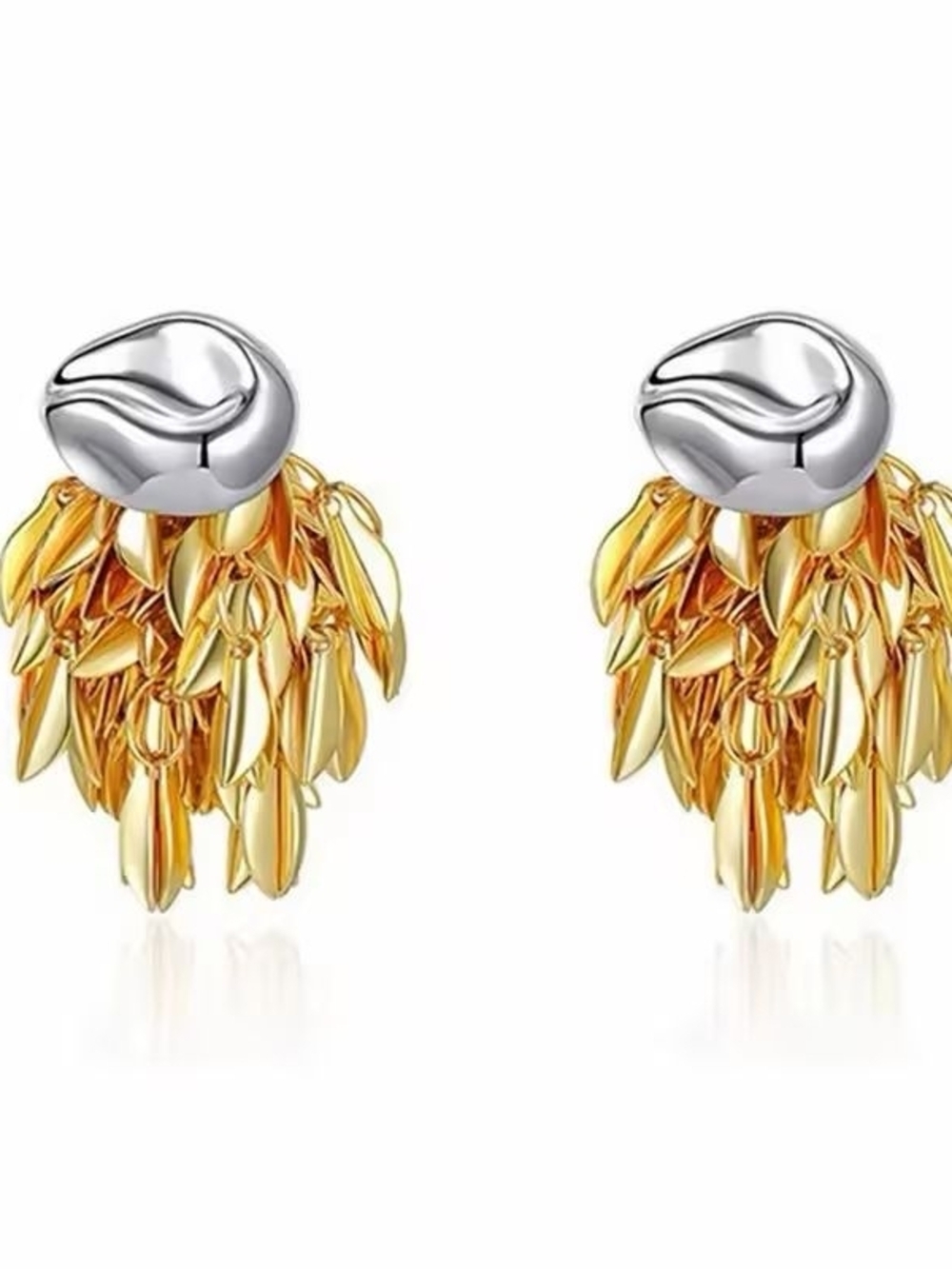 Gold and Silver Leaf Cluster Drop Earrings - Picture 6 of 11